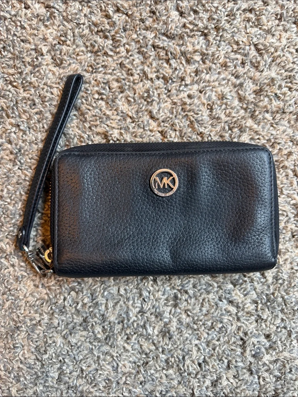 Michael Kors Dark Gray Pebbled Leather Wristlet with MK Emblem